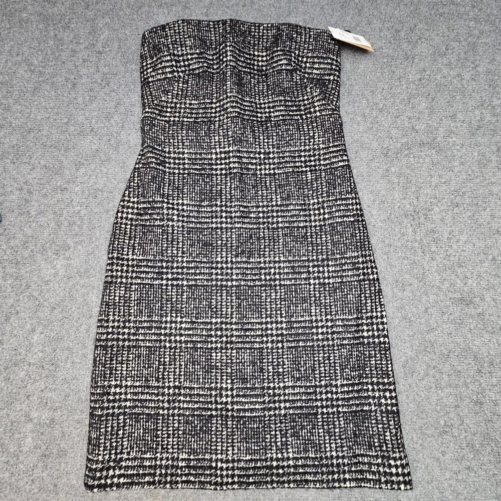 Michael Kors Collection Dress Sz 8 Black White Plaid Strapless Italy FDA2230116
